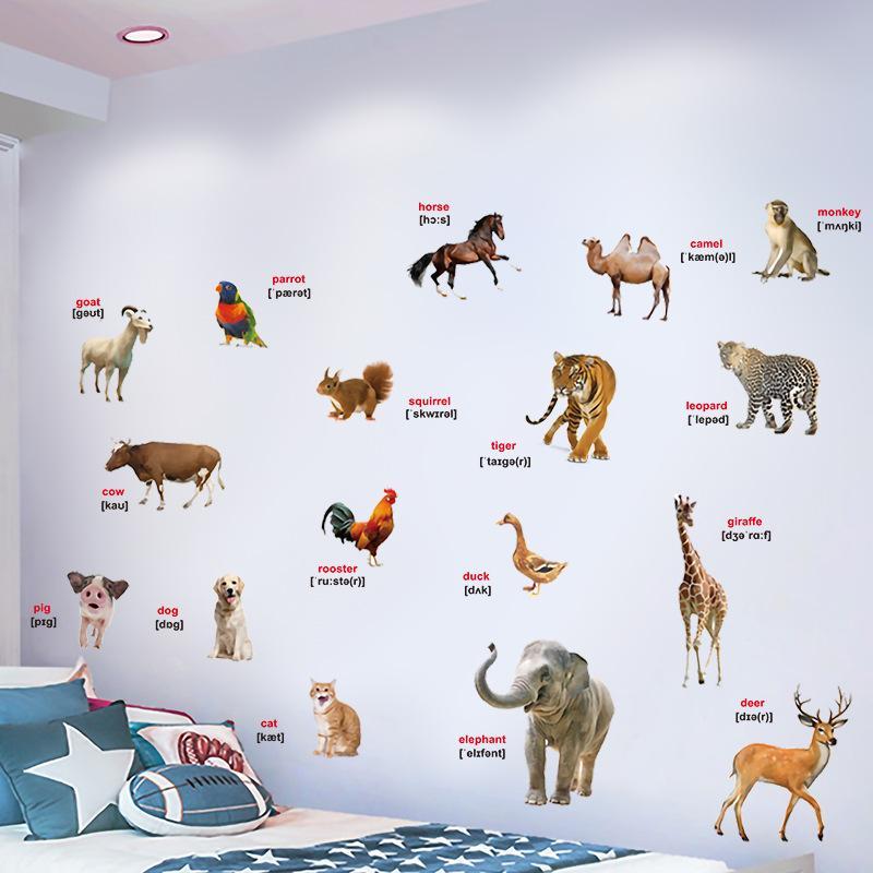 2Pcs Realistic Animal World Ed - đánh giá và giá Kids Education Wallpaper